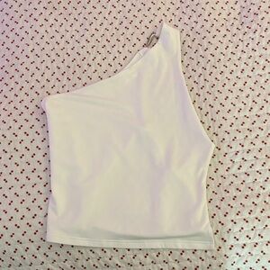 Elegant White One-Shoulder Top With Silver Detail
Never worn